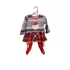 Marie Nicole Girls xxs (12-18 M) Christmas Set Santa Plaid Top Red Pants NWT